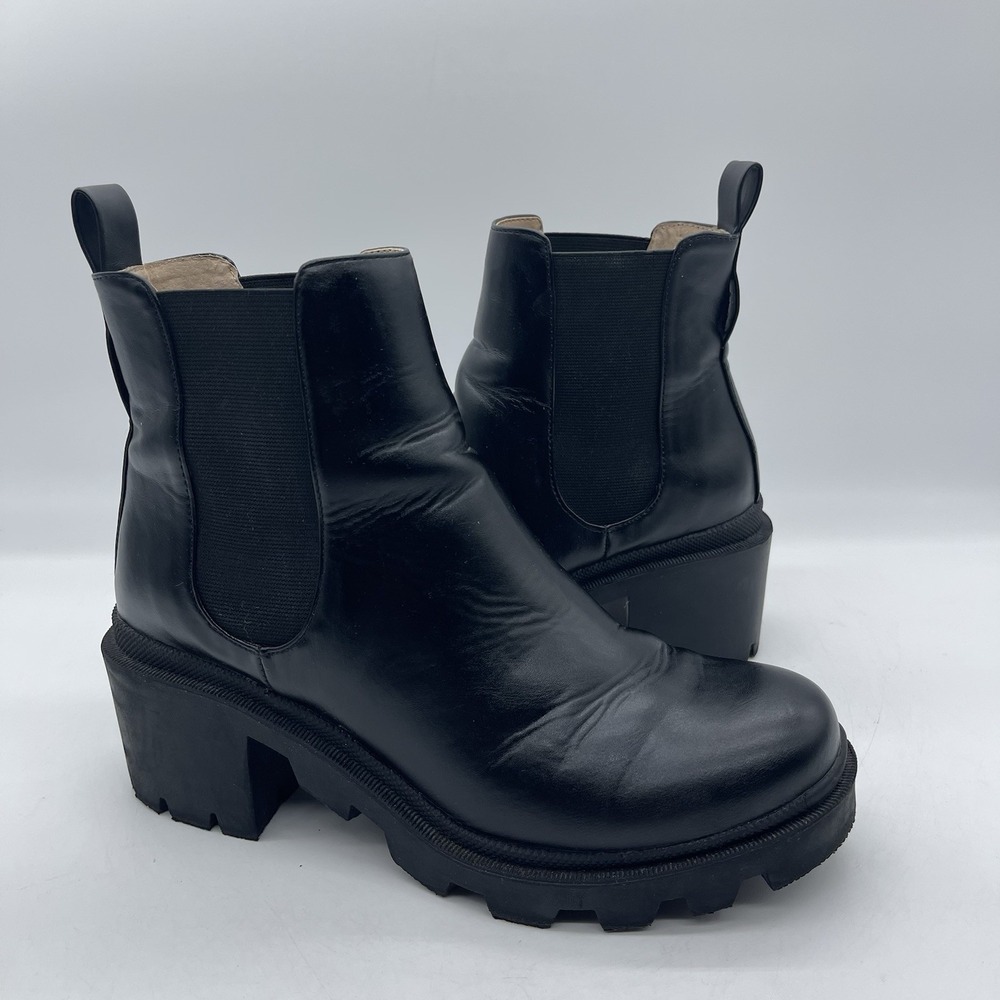Steve Madden Amulet AMUL01S1 Women's Size 8.5 Lug Sole Boots Black Chelsea